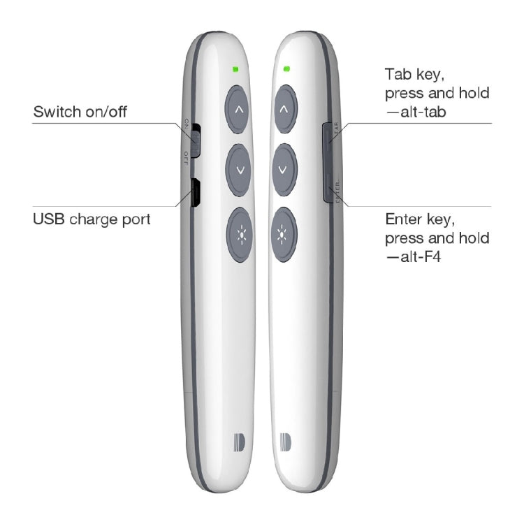 Doosl DSIT007 2.4GHz Rechargeable Powerpoint Presentation Wireless Cliker Remote Control Pen, Control Distance: 10m(White)