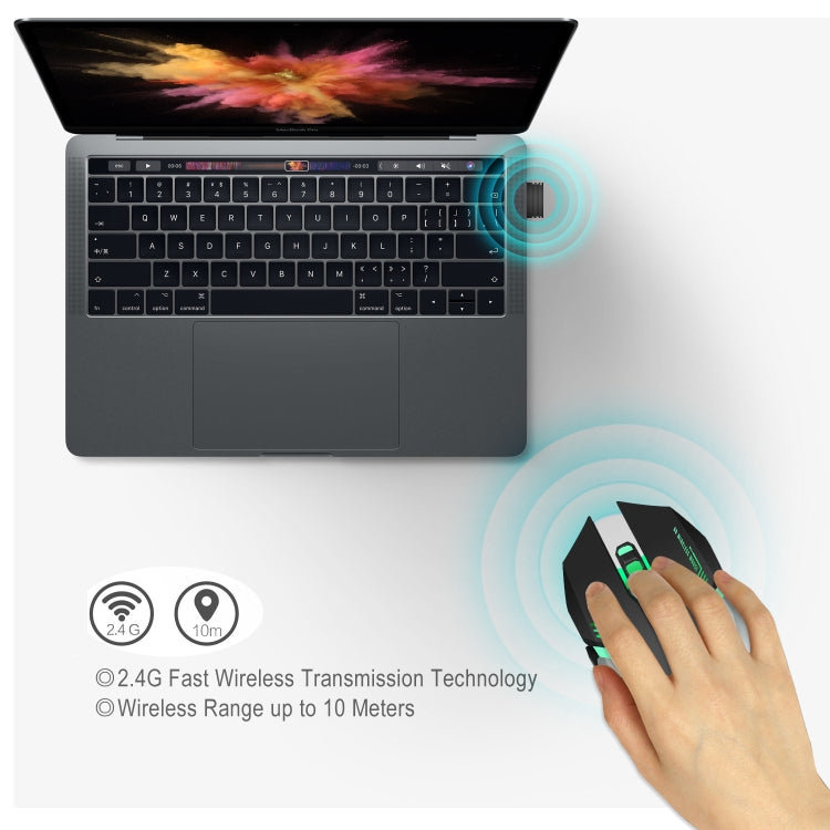 HXSJ M10 台式電腦 2.4GHz 6鍵USB可充電七彩發光人體工程學2400DPI無線光電遊戲鼠標