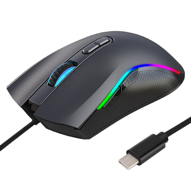 HXSJ A869 Type-C接口 7200dpi 6檔可調 7鍵RGB發光遊戲有線鼠標