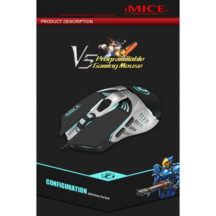 iMICE V5 7按鍵有線机械遊戲鼠標帶7彩背光 4000 DPI