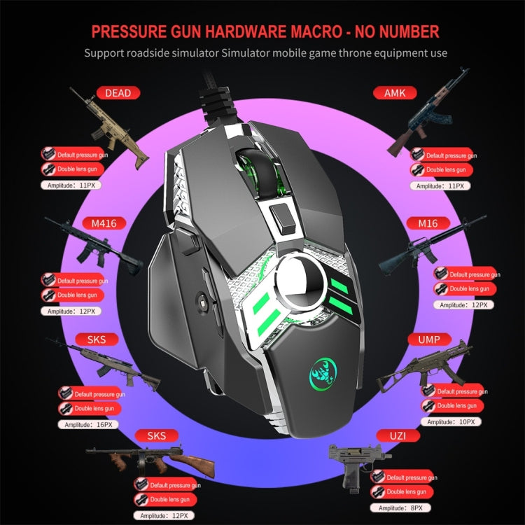 HXSJ J200 可編程有線机械遊戲鼠標帶燈光
