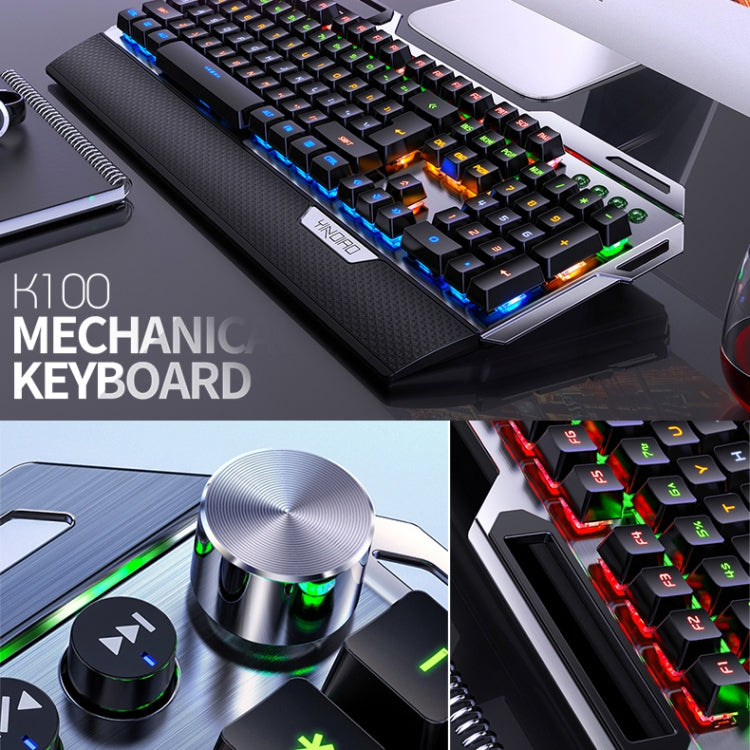 銀雕 K100 USB金屬机械遊戲有線鍵盤 混光青軸款