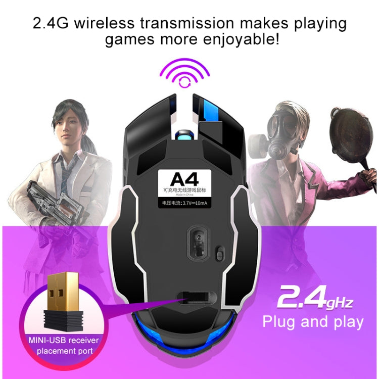 銀雕 A4 2.4GHz 1600DPI 3檔可調 可充電無線靜音遊戲鼠標
