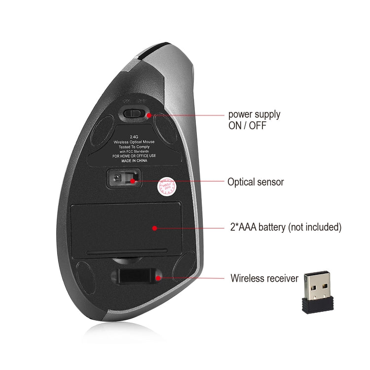 HXSJ T24 6鍵 2400 DPI 2.4G無線垂直人體工學鼠標帶USB接收器
