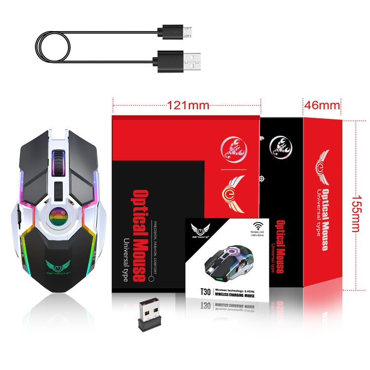 ZERODATE T30 2.4GHz 2400DPI三擋可調節RGB背光無線光電鼠標