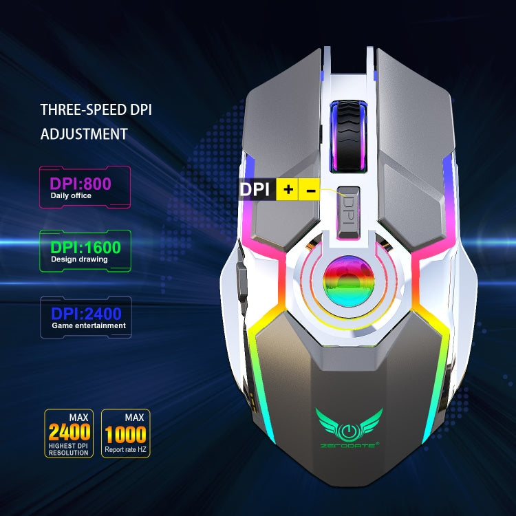 ZERODATE T30 2.4GHz 2400DPI三擋可調節RGB背光無線光電鼠標