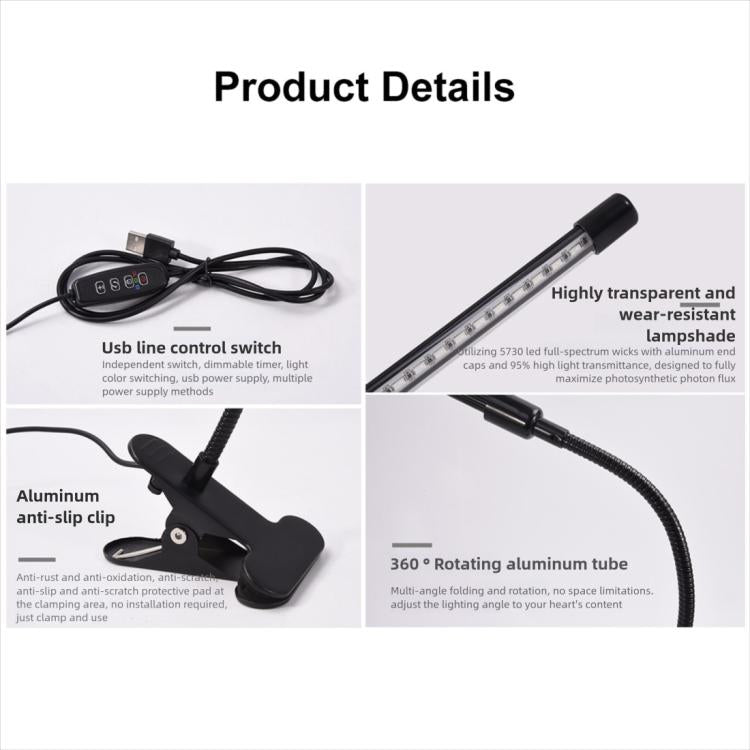 30W Triple Heads Adjustable Spectrum Timing LED Lamp for Plant Growth Lighting, USB Plug DC 5V