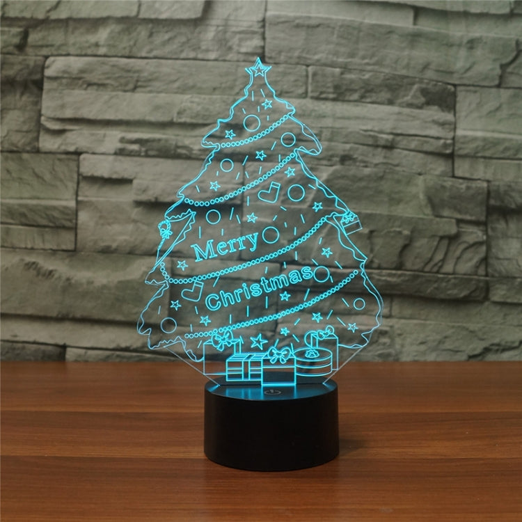 聖誕樹造型 3D七彩LED視覺燈檯燈，充電觸摸款