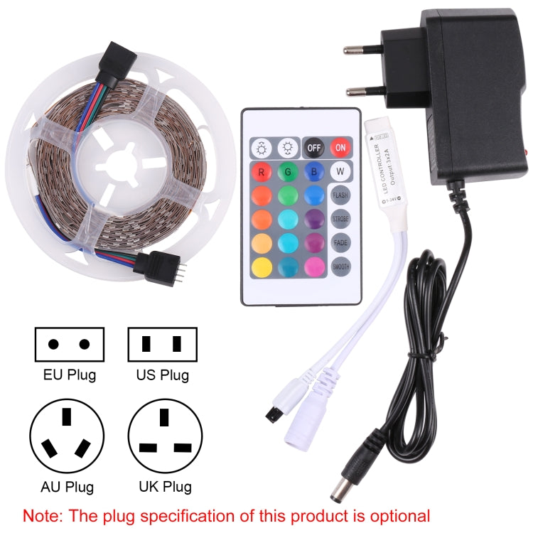 5米裸板RGB LED燈條,30 LED/M, 2835 SMD 12V 2A 100-240V 24鍵迷你遙控