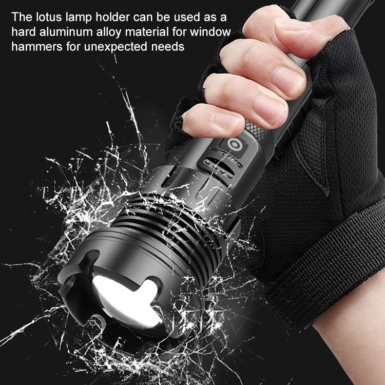 長款 Micro USB充電 戶外防水P90+COB燈珠 LED手電筒，支持電量显示&伸縮調焦&7檔亮度調節