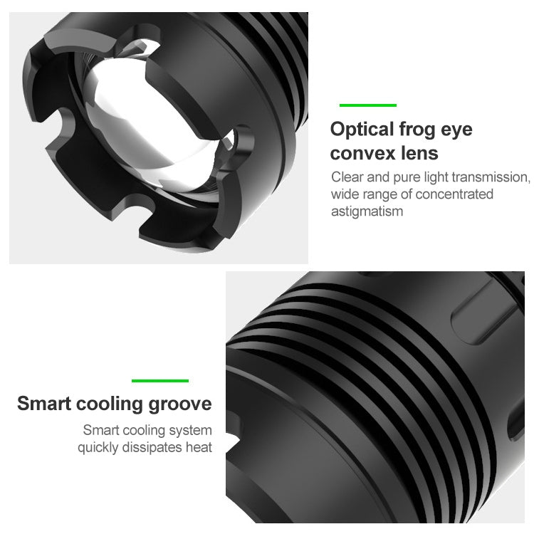 短款 Micro USB充電 戶外防水P70+COB燈珠 LED手電筒，支持電量显示&伸縮調焦&7檔亮度調節