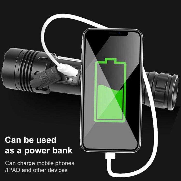 短款 Micro USB充電 戶外防水P70+COB燈珠 LED手電筒，支持電量显示&伸縮調焦&7檔亮度調節