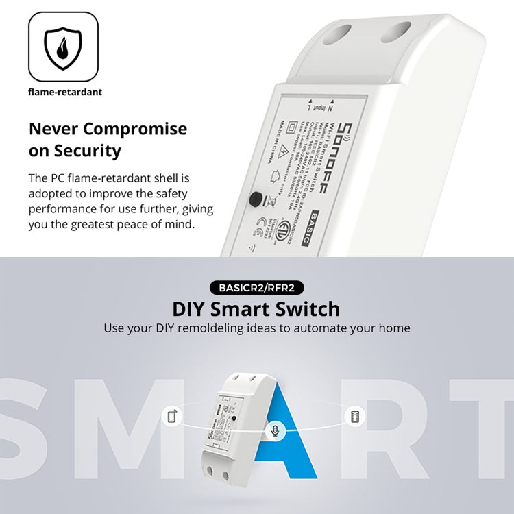 Sonoff Basic R2 易微聯手機APP遠程WiFi智能開關改裝件 無線遙控WiFi開關 支持Alexa Echo和Google Home語音控制 AC 90-250V
