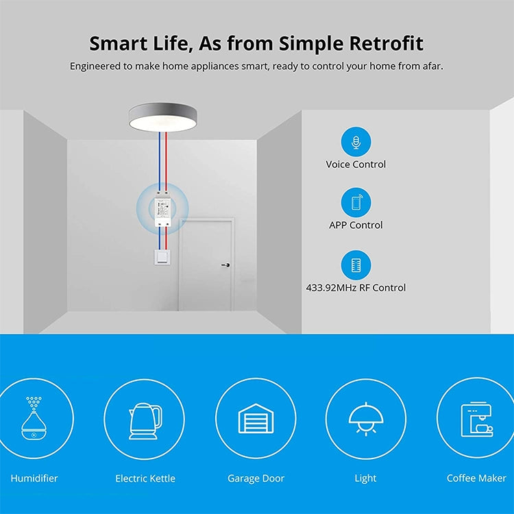 Sonoff Basic R2 易微聯手機APP遠程WiFi智能開關改裝件 無線遙控WiFi開關 支持Alexa Echo和Google Home語音控制 AC 90-250V