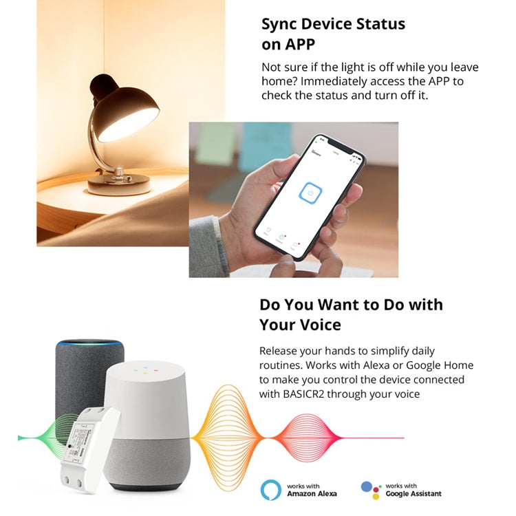 Sonoff Basic R2 易微聯手機APP遠程WiFi智能開關改裝件 無線遙控WiFi開關 支持Alexa Echo和Google Home語音控制 AC 90-250V