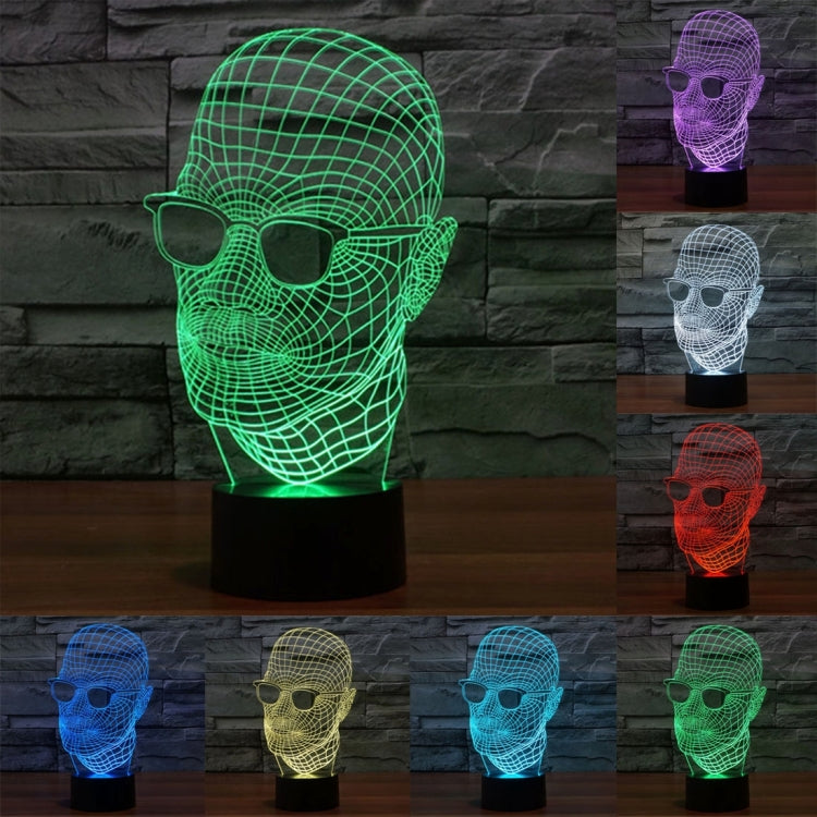 戴眼鏡的男人款3D燈 七彩漸變觸控三維立體燈/檯燈/小夜燈