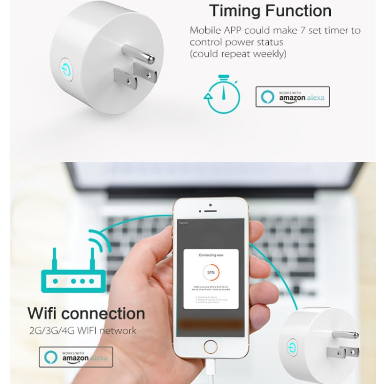 10A WiFi圓形智能插座 語音定時插座 AC 100-240V 美規
