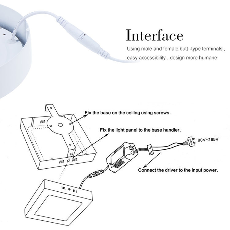 6W 明裝方形吸頂燈 30顆SMD 2835燈珠, 外徑12cm AC 85-265V