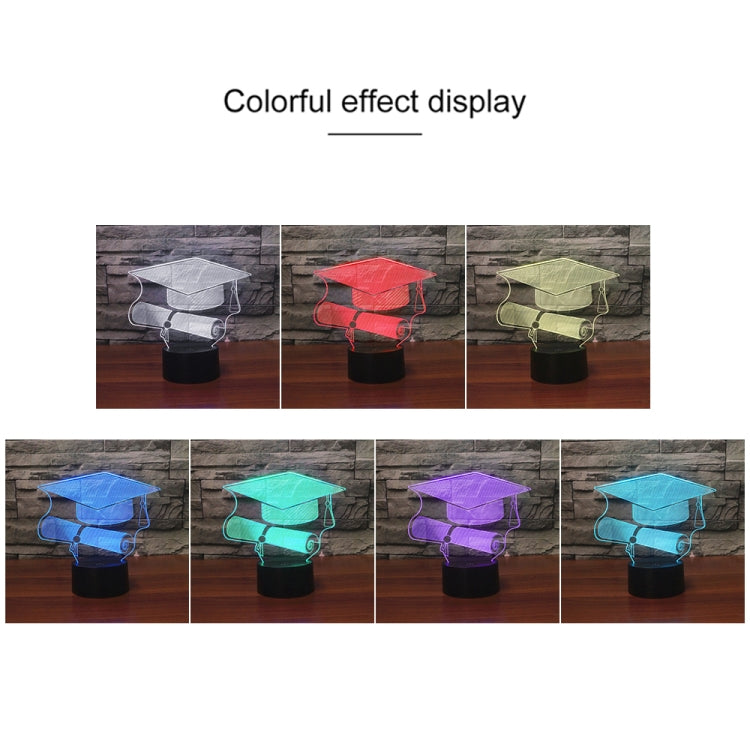 學士帽黑色底座創意3D立體LED裝飾夜燈,充電觸摸款