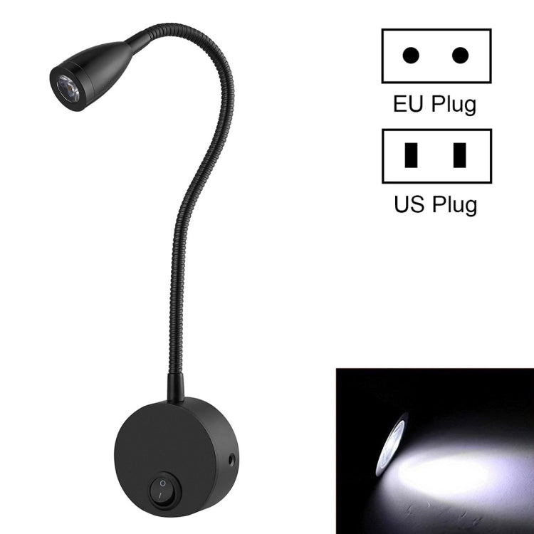 CL-06b 3W 160流明 3000-3200K 黑色外殼 LED鵝頸軟管壁燈 閱讀燈軟管射燈 通過CE/FCC認證 鵝頸軟管長度：30厘米 美規或歐規，默認出美規