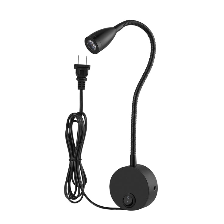 CL-06b 3W 160流明 3000-3200K 黑色外殼 LED鵝頸軟管壁燈 閱讀燈軟管射燈 通過CE/FCC認證 鵝頸軟管長度：30厘米 美規或歐規，默認出美規