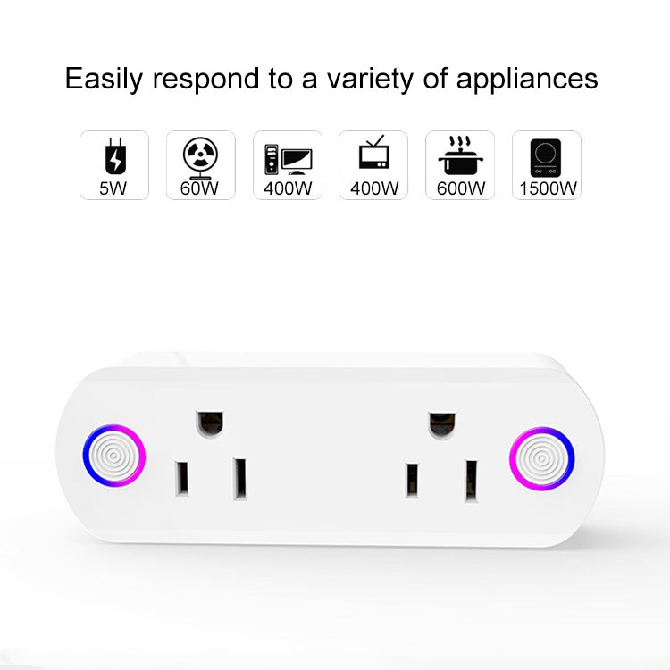 XS-A23 15A WiFi一拖二雙插智能插座 支持Alexa&Google Home語音控制&IFTTT AC 100-240V 美規