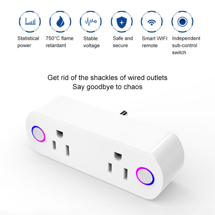XS-A23 15A WiFi一拖二雙插智能插座 支持Alexa&Google Home語音控制&IFTTT AC 100-240V 美規