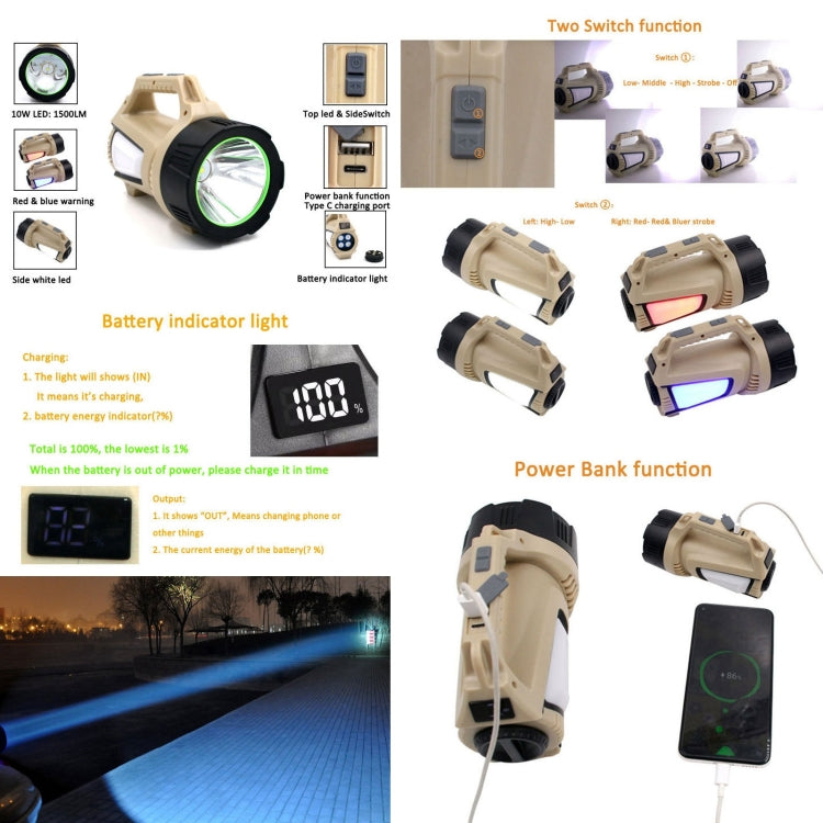 T100-A 多功能可充電數顯手電筒LED射燈，流明：1200-1500LM