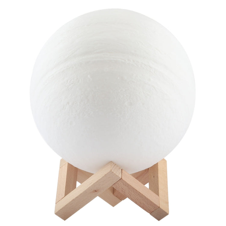 觸摸款 3D打印木星小夜燈節能燈 帶木質支架底座 USB充電 雙色變化 直徑：18cm