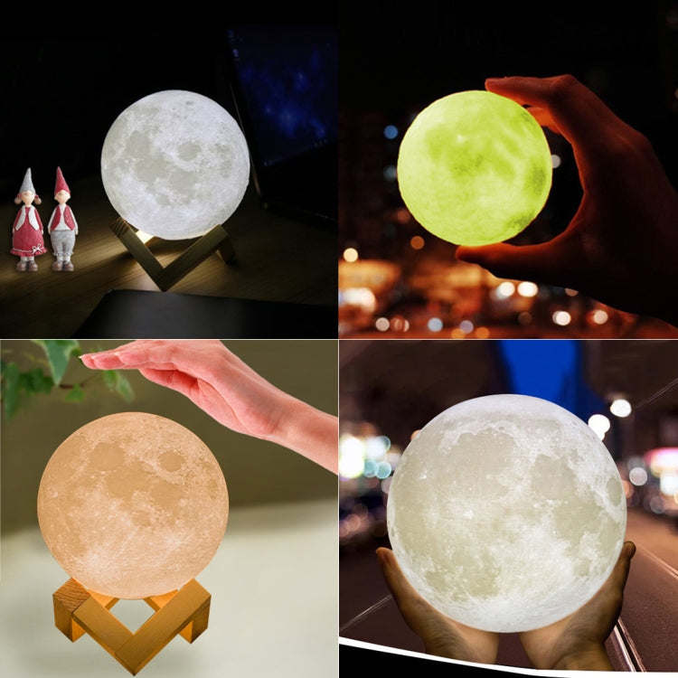 拍拍款 3D打印木星小夜燈節能燈 帶木質支架底座 USB充電 七彩變化 直徑：18cm