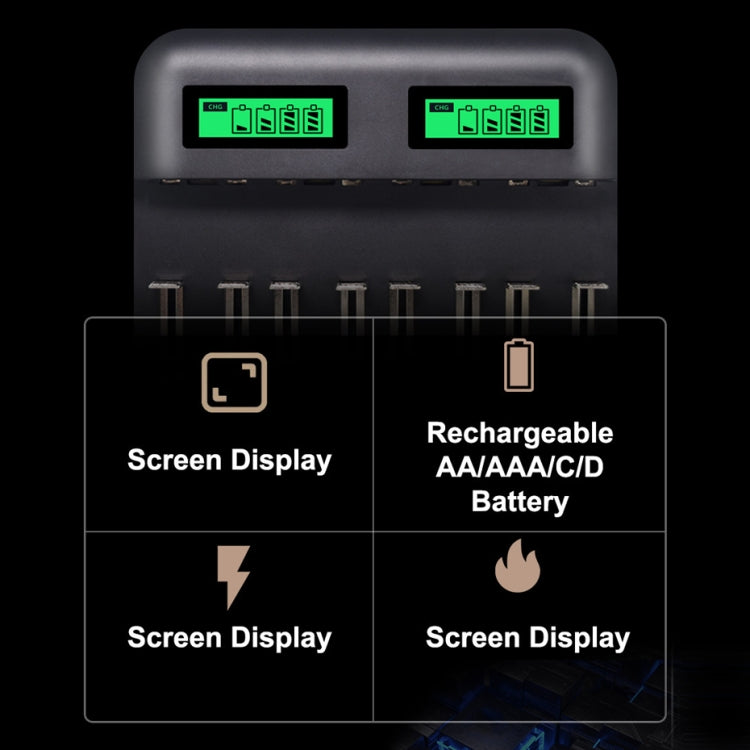 5V 2A USB 8槽電池充電器帶液晶显示屏 適用於AA & AAA & C / D電池