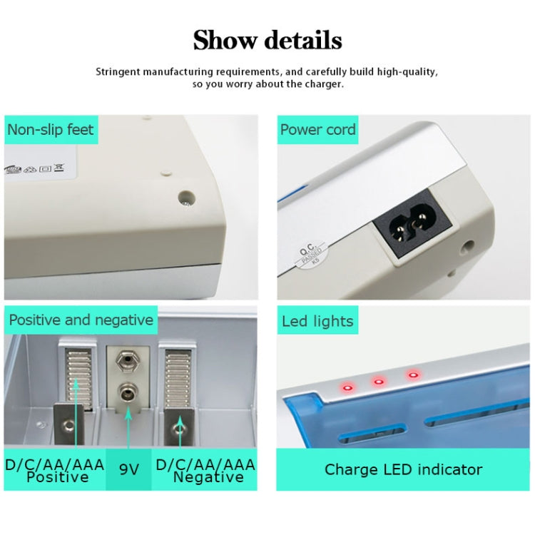 AC 100-240V 4槽電池充電器 適用於AA & AAA & C / D型電池，歐規