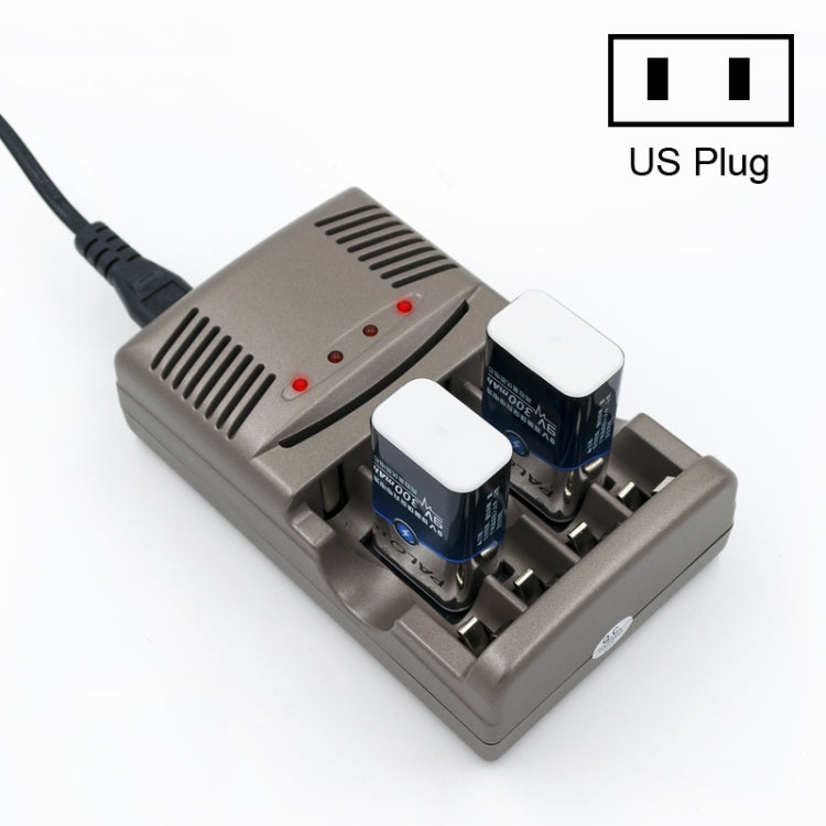 DC 100-240V 4槽電池充電器 適用於AA & AAA & 9V鎳氫電池，美規