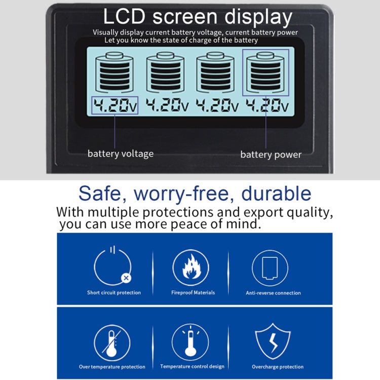 Micro USB 4槽電池充電器帶液晶显示屏 適用於3.7V鋰離子電池