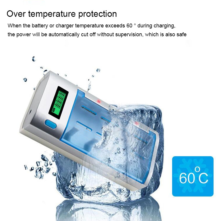 AC 100-240V 4槽電池充電器帶液晶显示屏 適用於AA & AAA & C / D型電池，美規