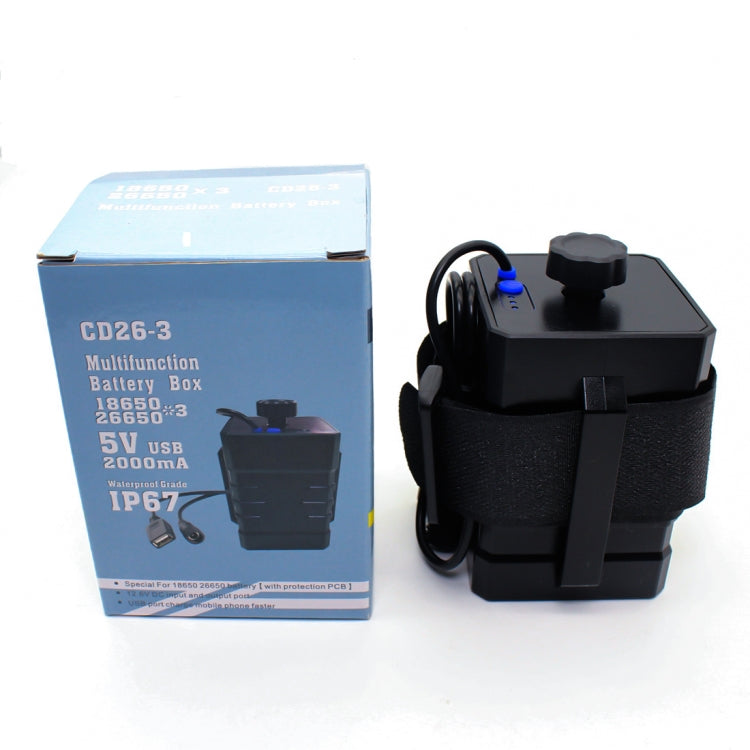 3節 18650/26650 IPX7防水電池盒 帶16.8v 圓頭& 5v USB 接頭輸出電壓 不包含電池