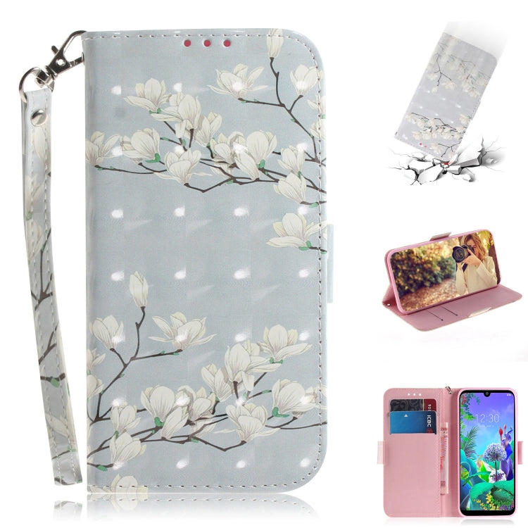 適用於 LG Q60 3D 玉蘭花圖案 彩繪左右開皮套，帶支架&卡槽&錢包