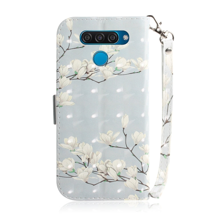 適用於 LG Q60 3D 玉蘭花圖案 彩繪左右開皮套，帶支架&卡槽&錢包
