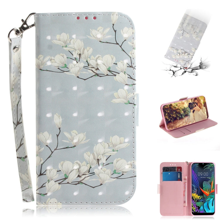 適用於 LG K50 3D 玉蘭花圖案 彩繪左右開皮套，帶支架&卡槽&錢包