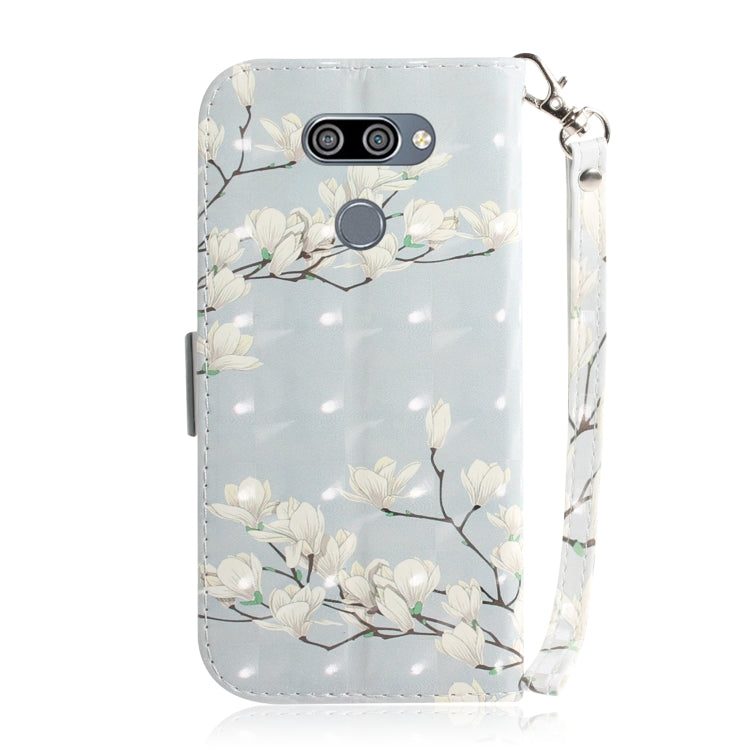 適用於 LG K50 3D 玉蘭花圖案 彩繪左右開皮套，帶支架&卡槽&錢包