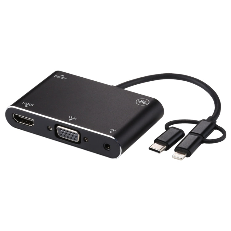 三合一 8 Pin + Micro USB + Type-C 轉 AV + HDMI + VGA 15 Pin 高清音頻適配器轉換器
