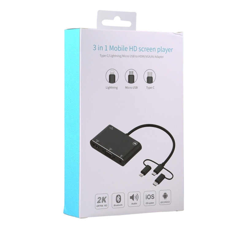 三合一 8 Pin + Micro USB + Type-C 轉 AV + HDMI + VGA 15 Pin 高清音頻適配器轉換器