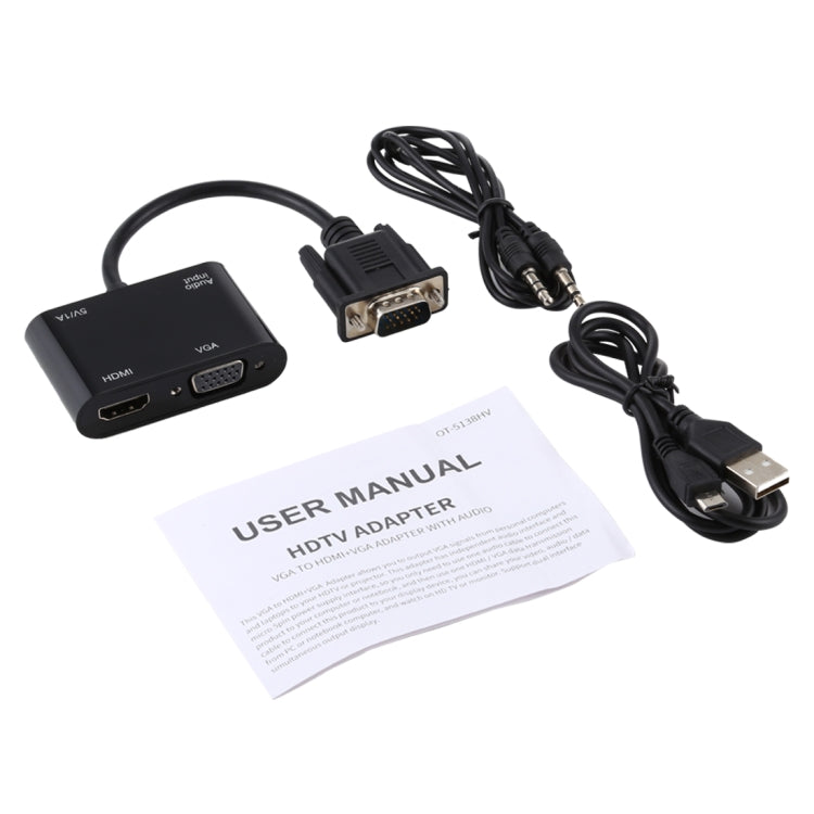 二合一 VGA 轉 VGA+HDMI 15 Pin HDTV 音頻適配器轉換器