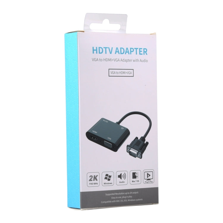 二合一 VGA 轉 VGA+HDMI 15 Pin HDTV 音頻適配器轉換器