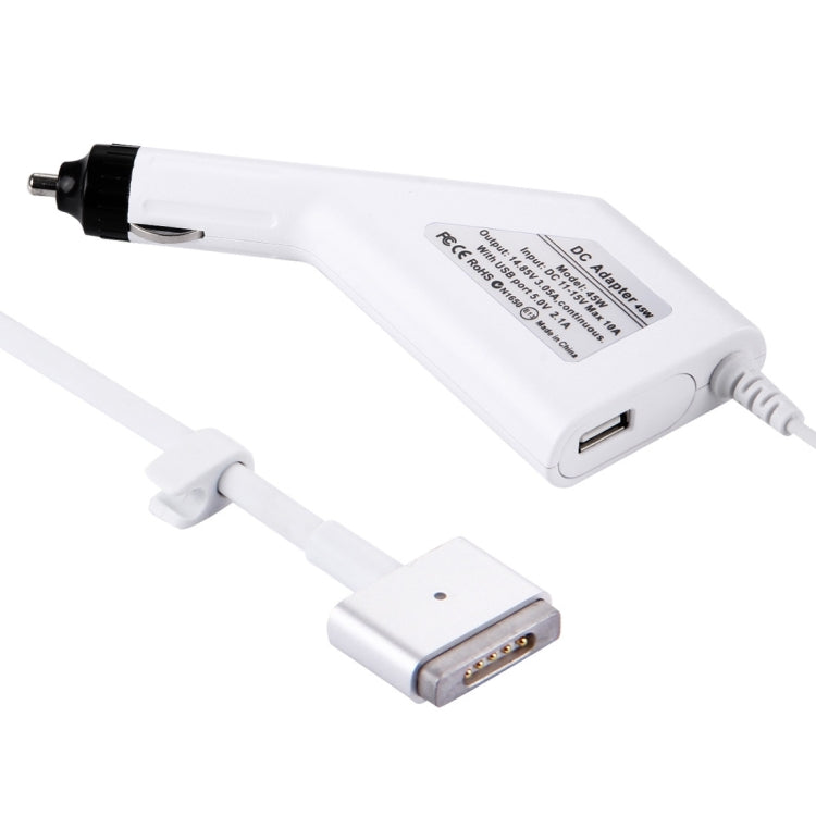 45W 14.85V 3.05A 5 Pin磁頭 適用於蘋果筆記本電腦車載充電器, 帶1個USB 接口, 線長：1.7米