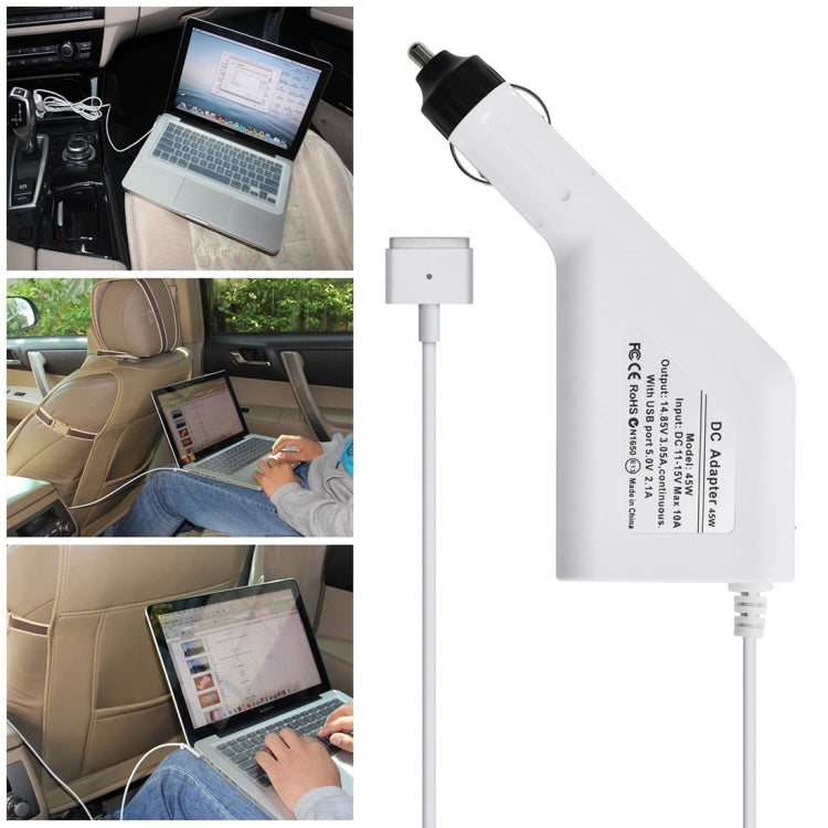 45W 14.85V 3.05A 5 Pin磁頭 適用於蘋果筆記本電腦車載充電器, 帶1個USB 接口, 線長：1.7米