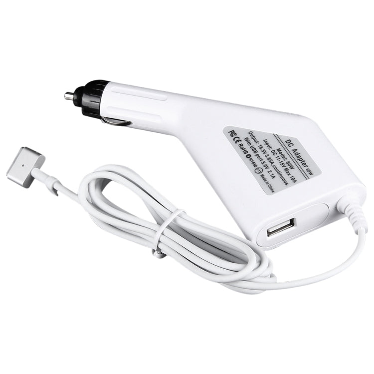 60W 16.5V 3.65A 5 Pin磁頭 適用於蘋果筆記本電腦車載充電器, 帶1個USB 接口
