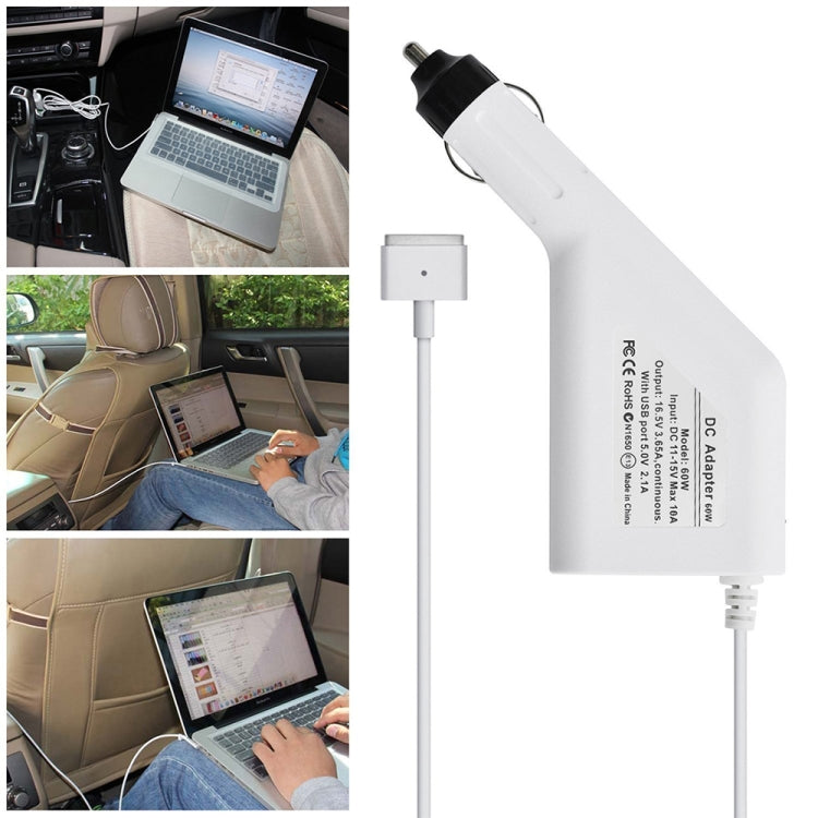 60W 16.5V 3.65A 5 Pin磁頭 適用於蘋果筆記本電腦車載充電器, 帶1個USB 接口