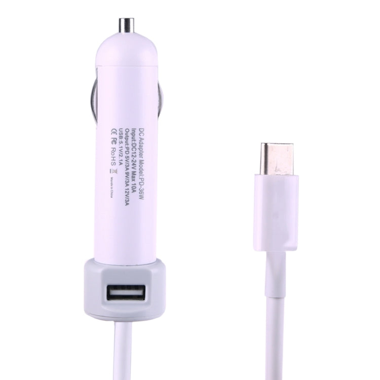 PD-36W 5V 9V 12V 15V  3A Type-C接口 適用於蘋果筆記本電腦車載充電器,帶1個USB 接口,線長2米