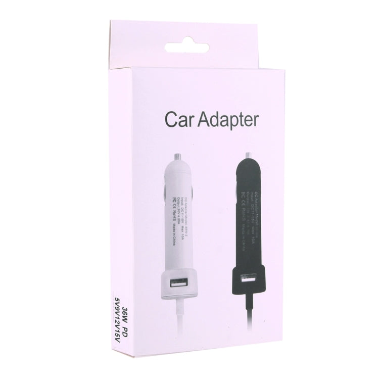 PD-36W 5V 9V 12V 15V  3A Type-C接口 適用於蘋果筆記本電腦車載充電器,帶1個USB 接口,線長2米